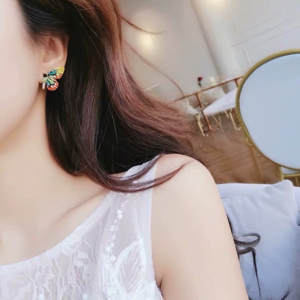 Crystal Butterfly Wings Gold Stud Earrings - Picture 4 of 5